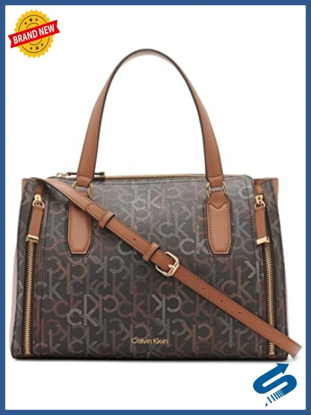 Vegan Leather Satchel Bag with Pockets, Adjustable Crossbody Strap, Zipper